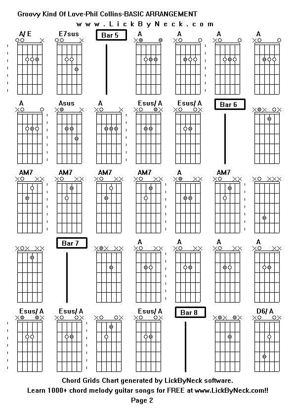 Chord Grids Chart of chord melody fingerstyle guitar song-Groovy Kind Of Love-Phil Collins-BASIC ARRANGEMENT,generated by LickByNeck software.